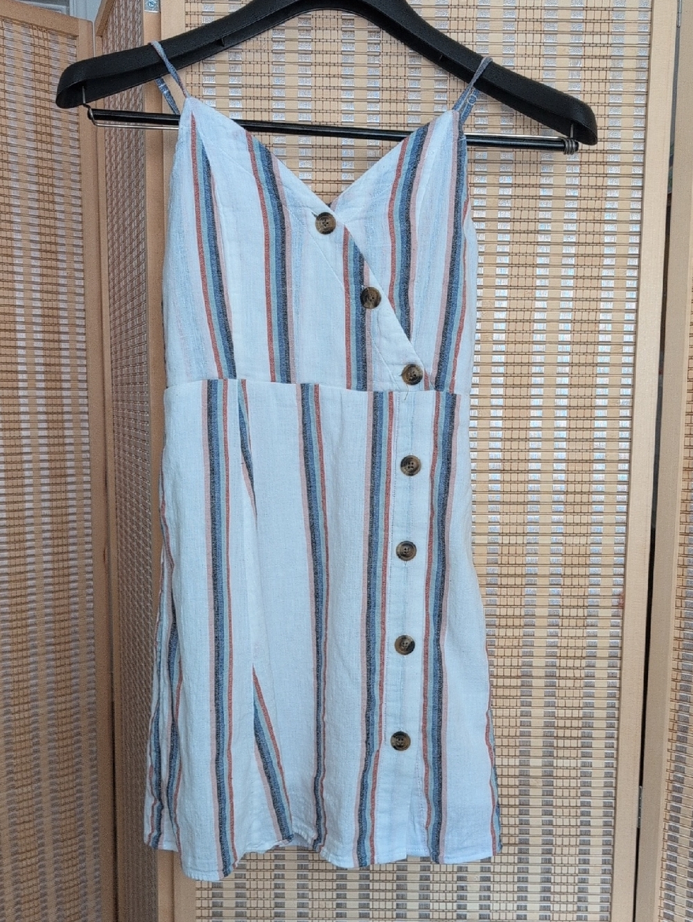 American Eagle Outfitters White Striped Mini Dress with Blue and Rust Stripes
